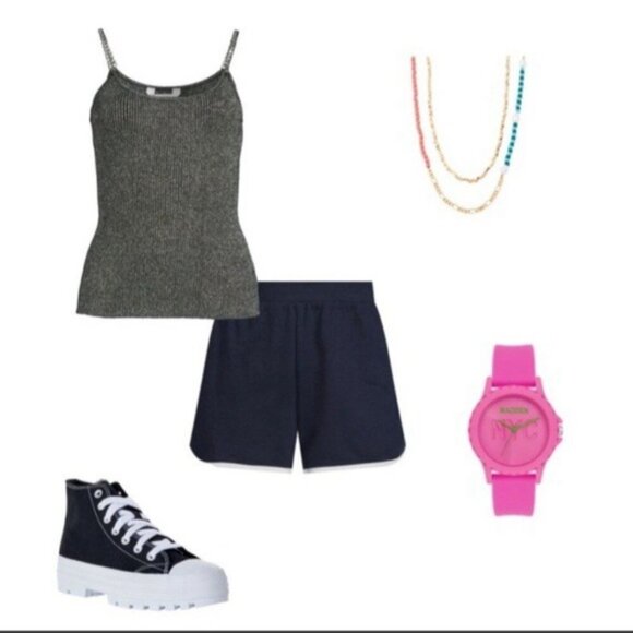 Chain Strap Tank Top Sweater Women Large 11-13 Black Silver Metallic Sleeveless - Picture 11 of 14